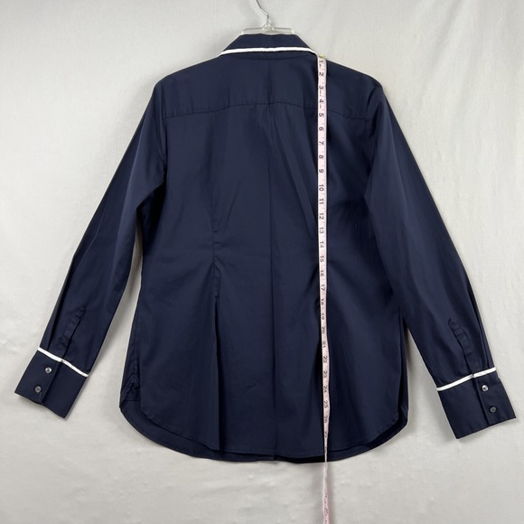 Ann Taylor Blouse Womens 14 Navy Blue Button Up Long Sleeve Capsule Wardrobe - Picture 7 of 13